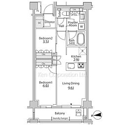 グリーンレジデンス赤坂 3階1LDKの間取り