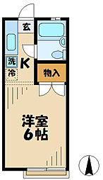 サンウッドメイツ85 2階1Kの間取り