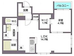 トリニティシロカネ 2階1LDKの間取り