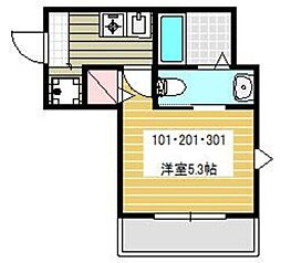 リラクレール長津田B 3階ワンルームの間取り