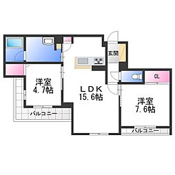 シャーメゾン　爽 3階2LDKの間取り