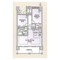 東京メトロ南北線 王子神谷駅 徒歩17分の賃貸マンション 6階2LDKの間取り