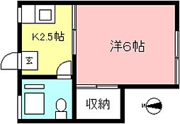 エーデルハイム 2階1Kの間取り