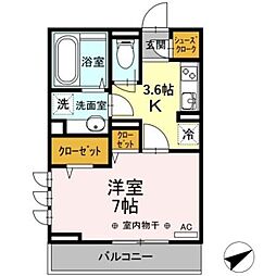Aina矢部 1Kの間取図画像