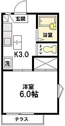 JR中央線 武蔵境駅 徒歩10分の賃貸アパート 1階1Kの間取り