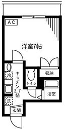 木津ハイツ 2階1Kの間取り