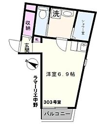 ラマーリエ中野 3階ワンルームの間取り
