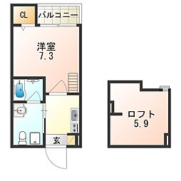 アクセル住之江 1Kの間取図画像