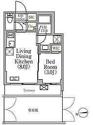 イプセ中野三丁目 1階1LDKの間取り
