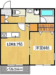 ベルアート 2階1LDKの間取り