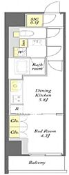 WORVE東京木場 1DKの間取図画像