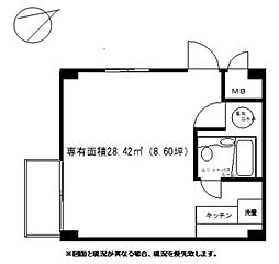 牛込パークハイツ 5階ワンルームの間取り