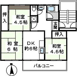 金剛第三住宅222棟 3階3DKの間取り