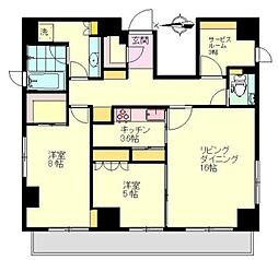 東京メトロ千代田線 乃木坂駅 徒歩2分の賃貸マンション 14階2SLDKの間取り