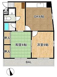 サンフラワー浦安 2DKの間取図画像