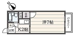 コーポドリームキャッスル 2階1Kの間取り
