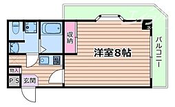コスモハイツ三国 2階1Kの間取り