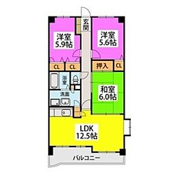 フォーレスト弐番館 6階3LDKの間取り