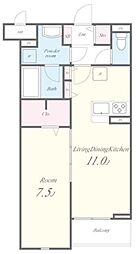 ヴァン・ヴェール鷹の台 1階1LDKの間取り