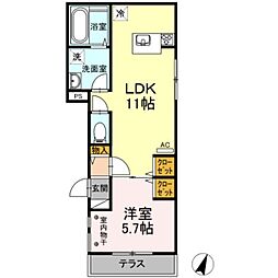 ロッシュマン フリーゼ 1階1LDKの間取り