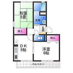 ウインドミルI 3階2DKの間取り