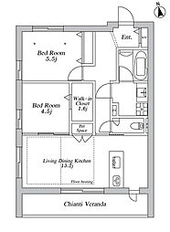 アノイエ 東棟 2LDKの間取図画像