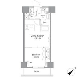 ザ・パークハビオ横浜東神奈川 1DKの間取図画像