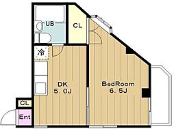 修栄マンション 2階1DKの間取り