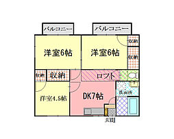 笹本ハイツＢ 2階3DKの間取り