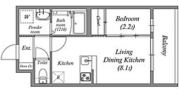 アドバンス京都リエートII 2階1LDKの間取り
