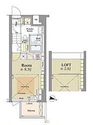 神楽坂南町ハウス 1階ワンルームの間取り