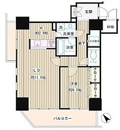 トレステージ目黒 2階1LDKの間取り