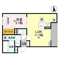 大阪市城東区今福西6丁目アパート 1LDKの間取図画像