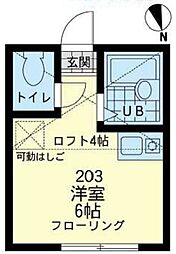 ユナイト渡田東マリアーノの瞳 2階ワンルームの間取り