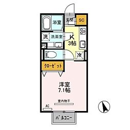 クロスリアン 1Kの間取図画像