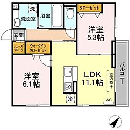 ディアコートクレスト 2階2LDKの間取り