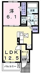 マリン 1階1LDKの間取り
