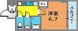 ファステート神戸コンチェール 2階1Kの間取り
