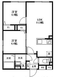 マリオン杉並 1階2LDKの間取り