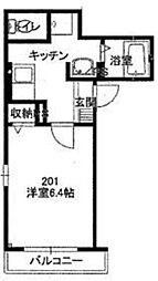ドエル赤羽 2階1Kの間取り