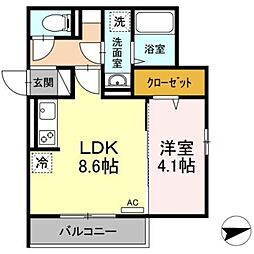 ラ・パーチェ 3階1LDKの間取り