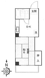 鳥海ハイツ 3階1DKの間取り