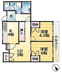 昭和レジデンス 3階2LDKの間取り