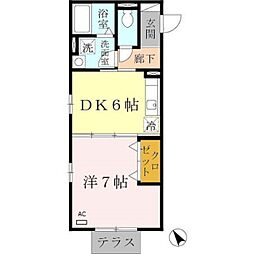 アネックス大仙 2階1DKの間取り