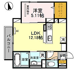 JR阪和線 三国ケ丘駅 徒歩5分の賃貸アパート 3階1LDKの間取り