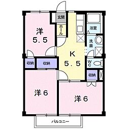 JR阪和線 六十谷駅 徒歩26分の賃貸アパート 2階3Kの間取り