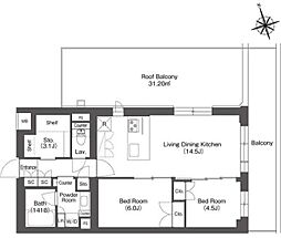 ルーウェ東大泉 4階2LDKの間取り