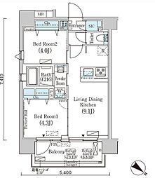 フルハウス赤羽 6階2LDKの間取り
