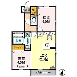 グレイスコート 1階2LDKの間取り