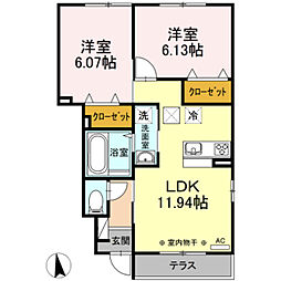 サニーウェル 2LDKの間取図画像